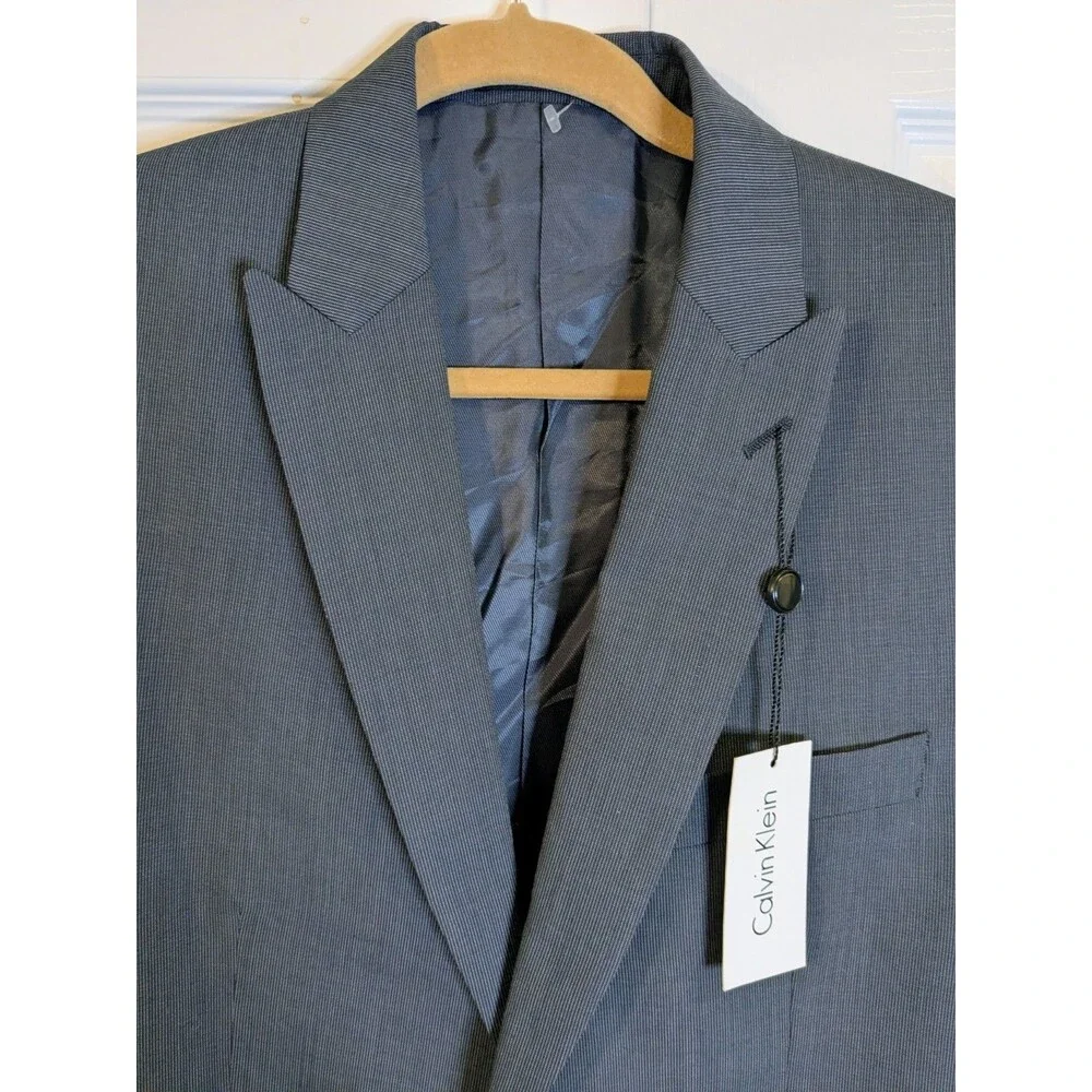 Calvin Klein Men’s Blazer 42L Navy Blue Microstripe Wool Suit Jacket Classic Fit